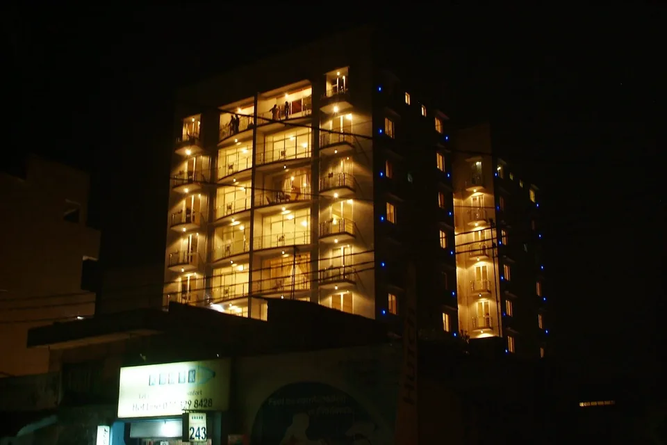 Wimbledon Court, built by Bliss, lit at night